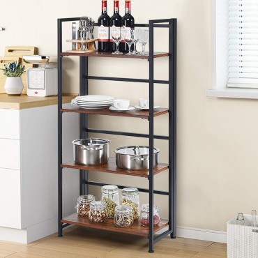 4-Tier Folding Bookshelf Foldable Portable Metal Storage