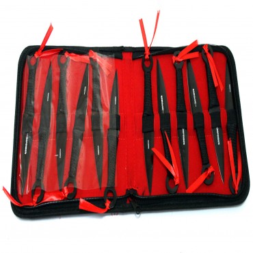 Set of 12 Black 6.5 in. Throwing Knives with Carrying Case