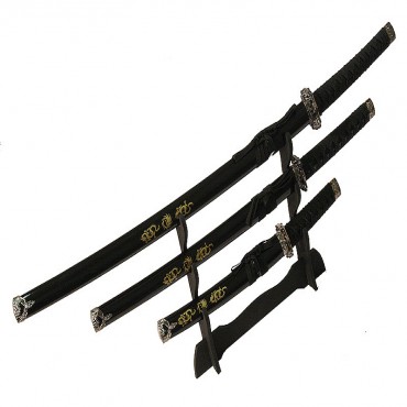 3 Piece Black Ying Yang symbol Wholesale Sword Set