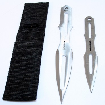 Set Of 2 Silver 8.5 in. & 6.5 in. Throwing Knives With Sheath