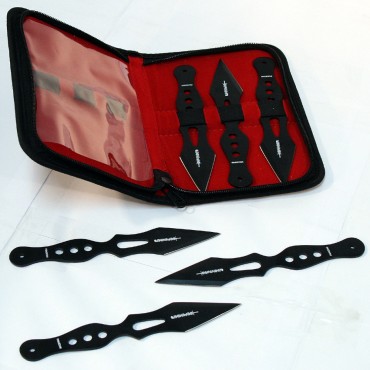 Set Of 6 Black 7 in. Throwing Knives With Carrying Case