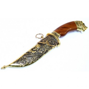 11 in. Dagger with Sheath Gold Color & Wolf Design