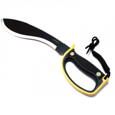20 in. Black and Silver Machete with A Black Yellow Handle and Sheath