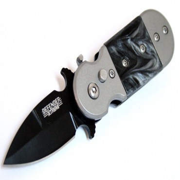 5 in. S/A  Black & Grey Mini Push Button Knife Metal Handle W/Belt Clip