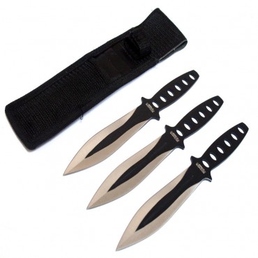8 in. Black & Sliver Blade 3 Piece Throwing Knives with Sheath