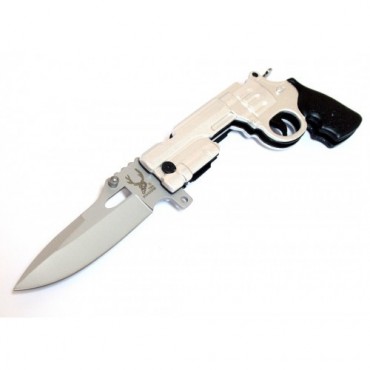 9 in. Silver Gun Spring Assisted Knife with Lock The Bone Edge Collection Series with Belt Clip