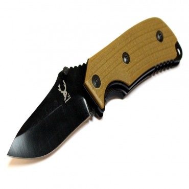 8.5 in. Brown & Black S/A Pocket Knife Black Stainless Steel Blade Metal Handle W/ Belt Clip