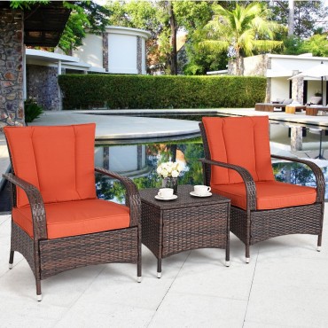 3 Pcs Outdoor Patio Rattan Wicker Furniture Set