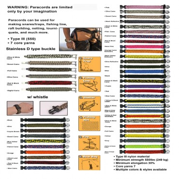 50 Ft. Parachute Cord 550 Paracord Mil Spec Type III 7 Strand
