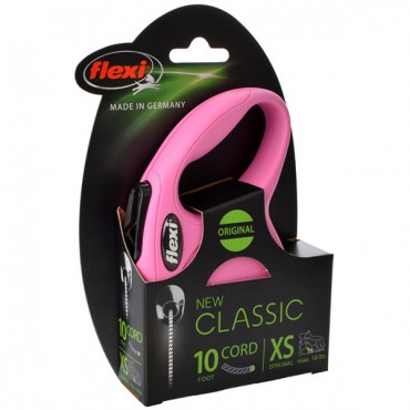 Flexi New Classic Retractable Cord Leash - Pink - X-Small - 10 in. Lead - Pets up to 18 lbs