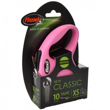 Flexi New Classic Retractable Tape Leash - Pink - X-Small - 10 in. Lead - Pets up to 26 lbs