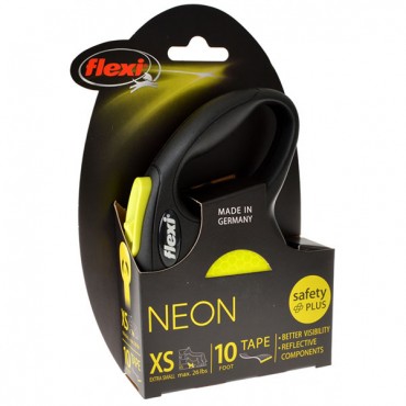Flexi New Neon Retractable Tape Leash - X-Small - 10 in. Tape - Pets up to 26 lbs