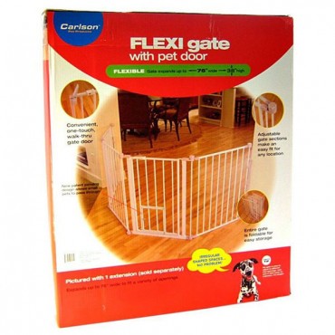 Carlson Pet Gates Flexi Walk Thru Gate with Pet Door - White - X-Tall - up to 76 in. Wide x 38 in. Tall