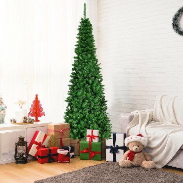 6.5 Ft. Pre-Lit Hinged Artificial Pencil Christmas Tree