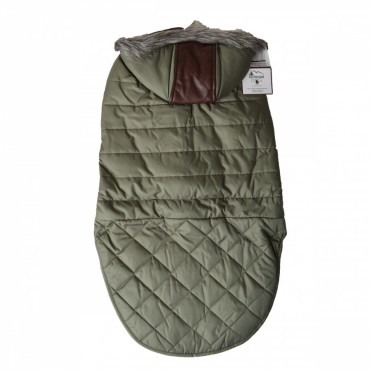 Fashion Pet Outdoor Dog Leather Detail Dog Coat - Olive Green - X - Large - Fits 24 -29 Neck to Tail