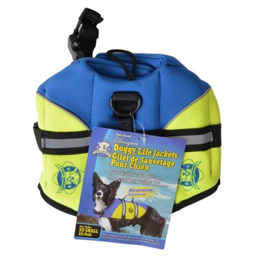 Paws Aboard Neoprene Designer Doggy Life Jacket - Blue and Green - XX-Small - For Dogs 2-6 lbs