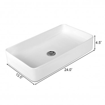 24 In. x 14 In. Rectangle Bathroom Vessel Sink With Pop-Up Drain