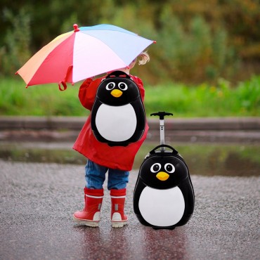 2 Pcs Penguin Shaped Kids School Luggage Suitcase And Backpack