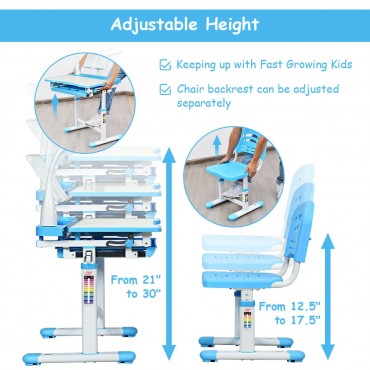 Adjustable Kids Desk Chair Set With Lamp And Bookstand