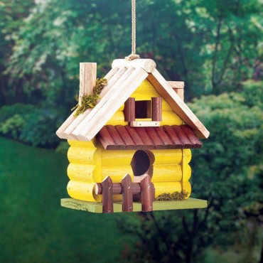 Yellow Log Home Birdhouse