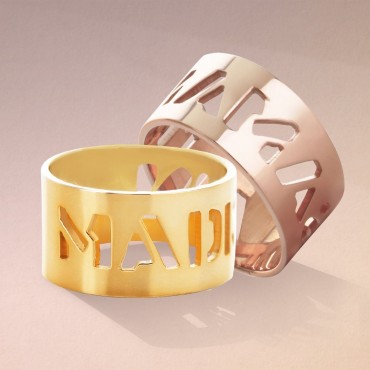 Yellow or Rose Gold over Silver Cut Out Name Ring