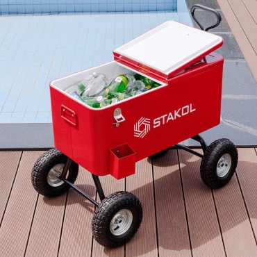 Outdoor 80 QT Portable Rolling Party Wagon Cooler Cart