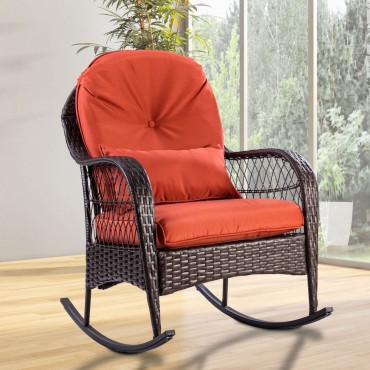 Outdoor Wicker Rocking Chair W / Cushion
