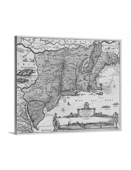 Antique Map Of The Mid Atlantic And New England 1685 Wall Art - Canvas - Gallery Wrap