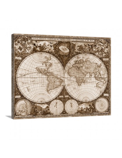Antique Map Of The World 1660 Wall Art - Canvas - Gallery Wrap