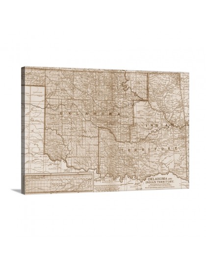 Oklahoma And Indian Territory Vintage Map Wall Art - Canvas - Gallery Wrap
