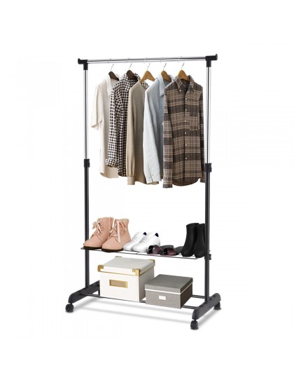 Rolling Clothes Hanger With Height Adjustable Shoe Rack